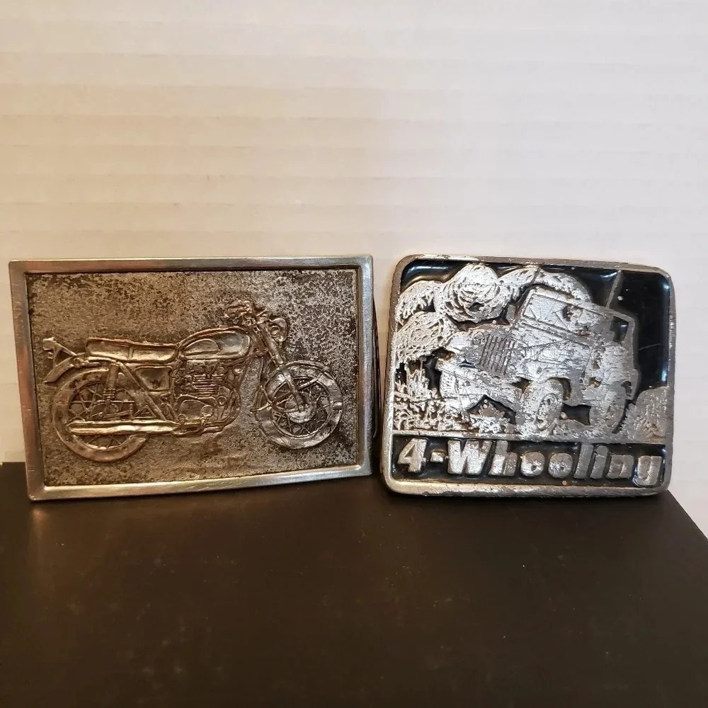 Lot of 2 Metal Belt  Buckles, 4-Wheeling Jeep,Dirt bike.